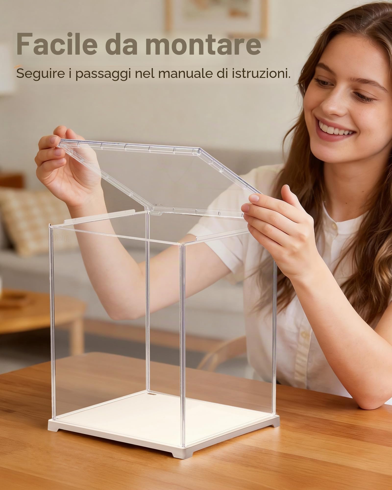 Rolife Vetrina in Acrilico con Passacavo Scatola Espositiva Trasparente per Book Nook, Puzzle 3D, Action Figure e Modelli Miniatura LED (23x23x29,2 cm)
