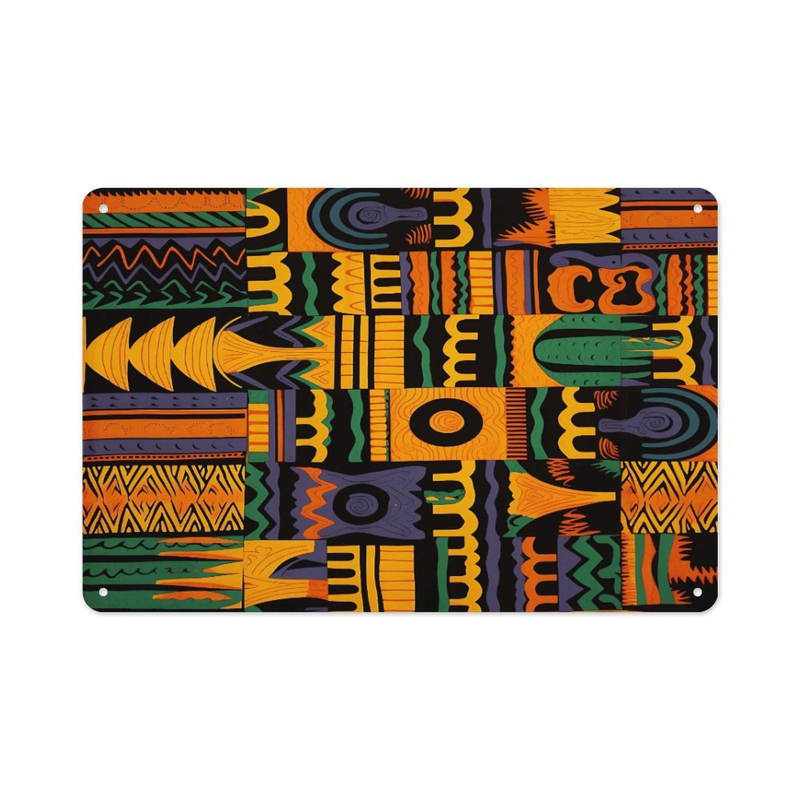 VstaDank Metal Aluminum African Ethnic Pattern Sign Wall Decor Vintage Metal Sign Plaque Boho Wall Hanging Decor Sublimation Picture Panel Personalized Plaque Poster 8x12in