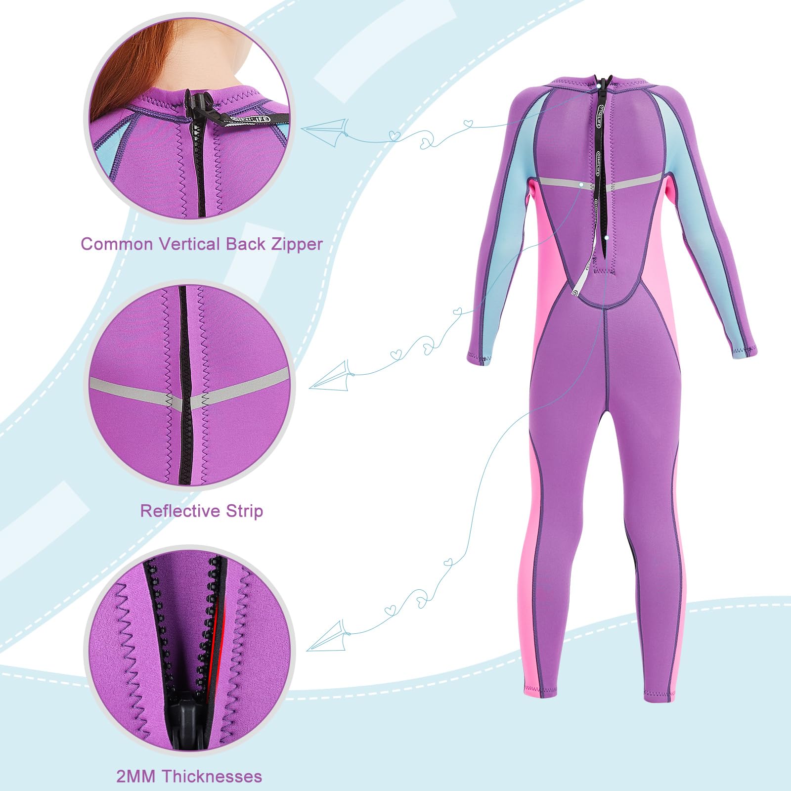 Gimilife Muta per bambini, Muta sub per ragazzi, ragazze e piccoli, in neoprene 2mm termica, sub intera/corta, ideale per nuoto, immersioni e surf