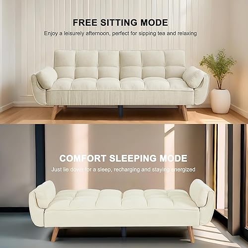Miniatura 6 de Sofá cama futón convertible, sofá futón moderno de lino de 75 pulgadas con respaldo ajustable, sofá cama de fácil montaje, sofá reclinable tapizado