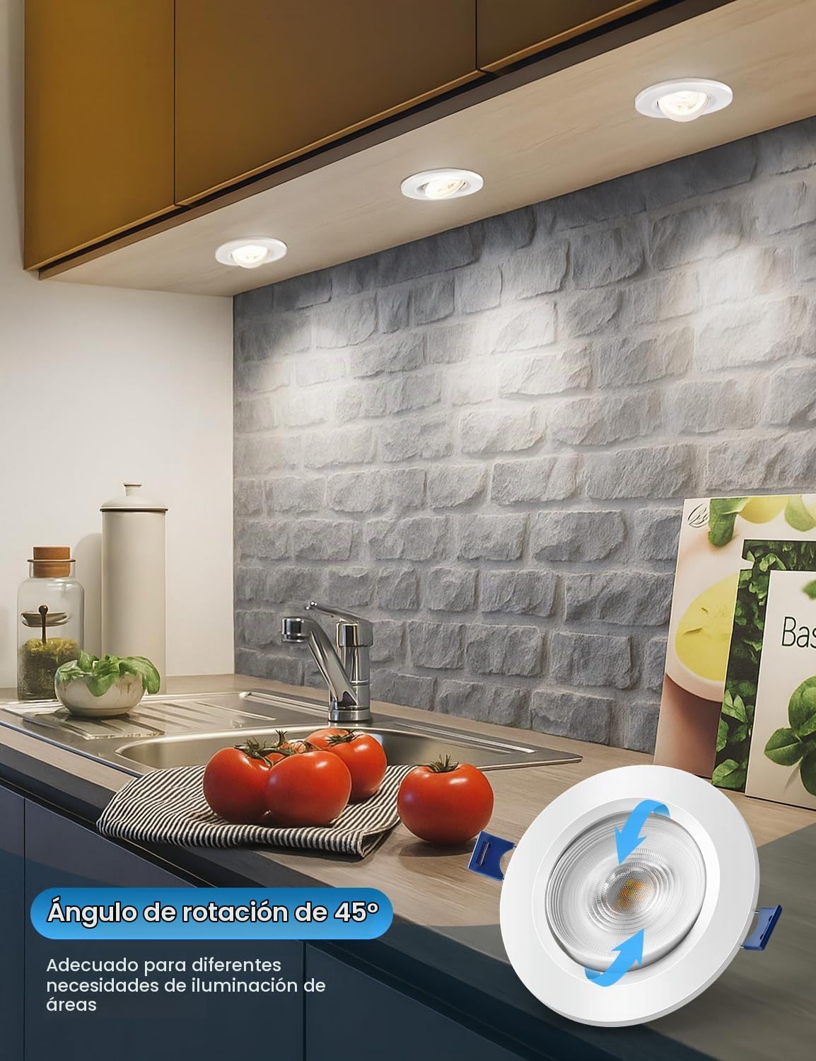 Downlight LED Techo Empotrable Orientable, 7W 650LM Focos Interior Techo Empotrable Blanco Cálido 3000K Blanca Neutro 4000K Blanco Frío 6500K, IP44 Ojos de Buey LED para Baño, Corte Ф85-100mm, 6 Pack | Cálida/Neutra/Fría 3000/4000/6500K, IP44, No Regulabl