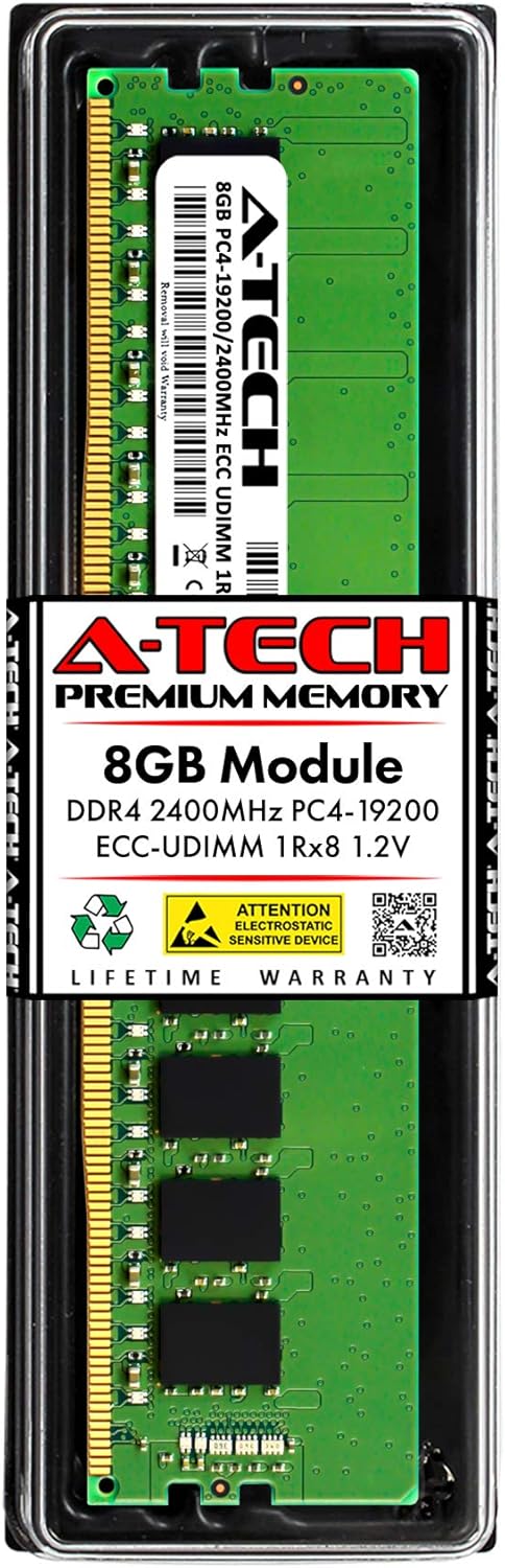 A-Tech 8GB RAM for Dell PowerEdge T130 | DDR4 2400MHz PC4-19200 ECC Unbuffered UDIMM 1Rx8 Server Single Memory Upgrade Module (Replacement for SNPMT9MYC/8G, A9654881, MT9MY, 0MT9MY)