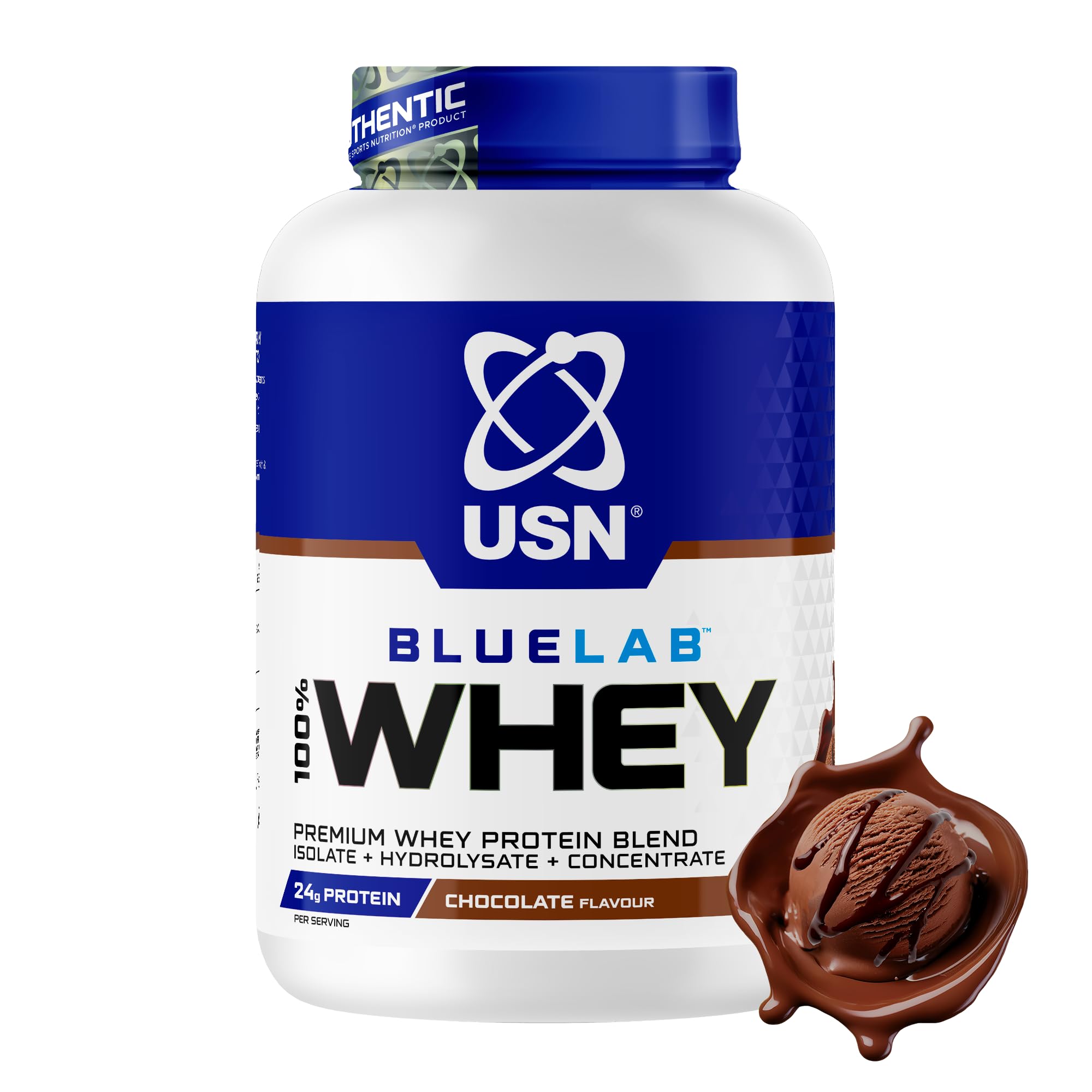 USN BlueLab 100% Whey Protein Powder 2kg (58 Servings) - 24g Protein - Whey Isolate, Hydrolysate & Concentrate Blend - High Protein Shake for Muscle Growth & Recovery - Chocolate