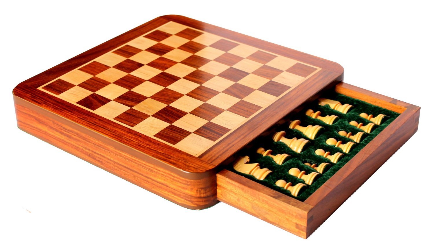 Stonkraft Set di scacchi da 30,5 x 30,5 cm in legno + pezzi fatti a mano in legno – dai 6 anni in su