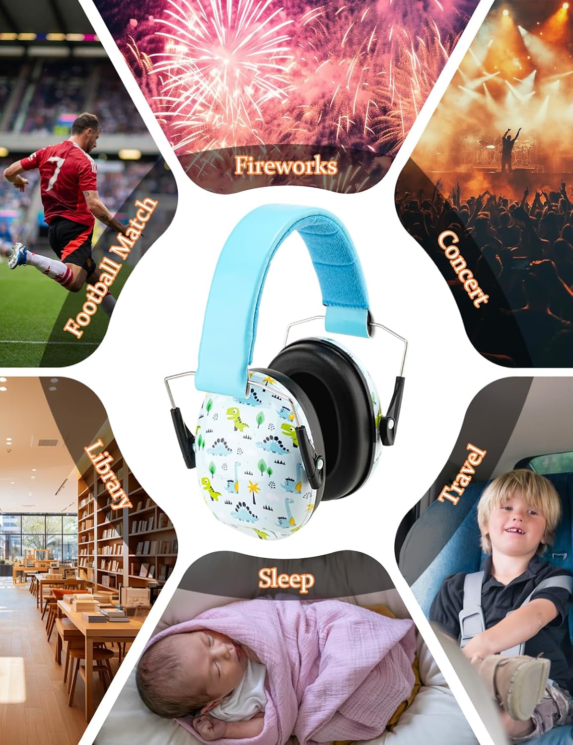 Kids Noise Reduction Ear Muffs - SNR 25-31dB Noise Cancelling Headphones for Children Adults, Over-Ear Hearing Protection for Autism Sensory, Concerts/Fireworks/Air Shows - Blue Dinosaur