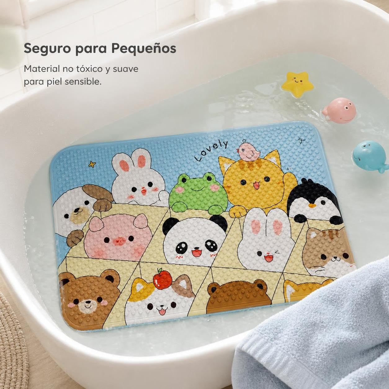 Tappeto Bagno Antiscivolo Bambini, 惬意时光-竹子熊猫, 60X90cm | In PVC resistente, funzione massaggiante piedi, con ventose per presa sicura, lavabile con acqua, per la doccia, per vasca