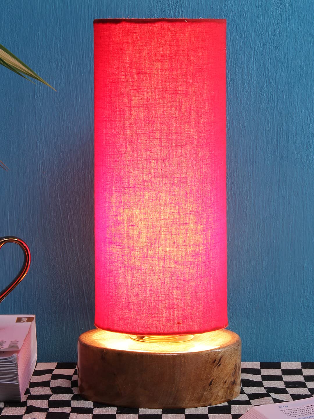 Devansh Red Cotton Shade with Round Wood Base-picture-14