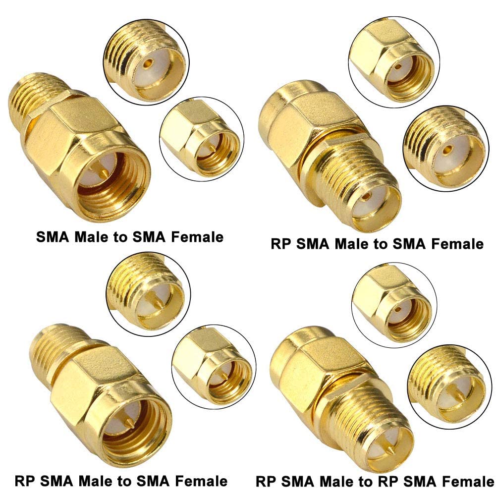 Kit de Conector SMA SMA Macho/Hembra a SMA Hembra/Hembra Kit de Adaptador coaxial RF para Antena WiFi Cable de extensión coaxial Dispositivo LAN inalámbrico SDR Dongle …