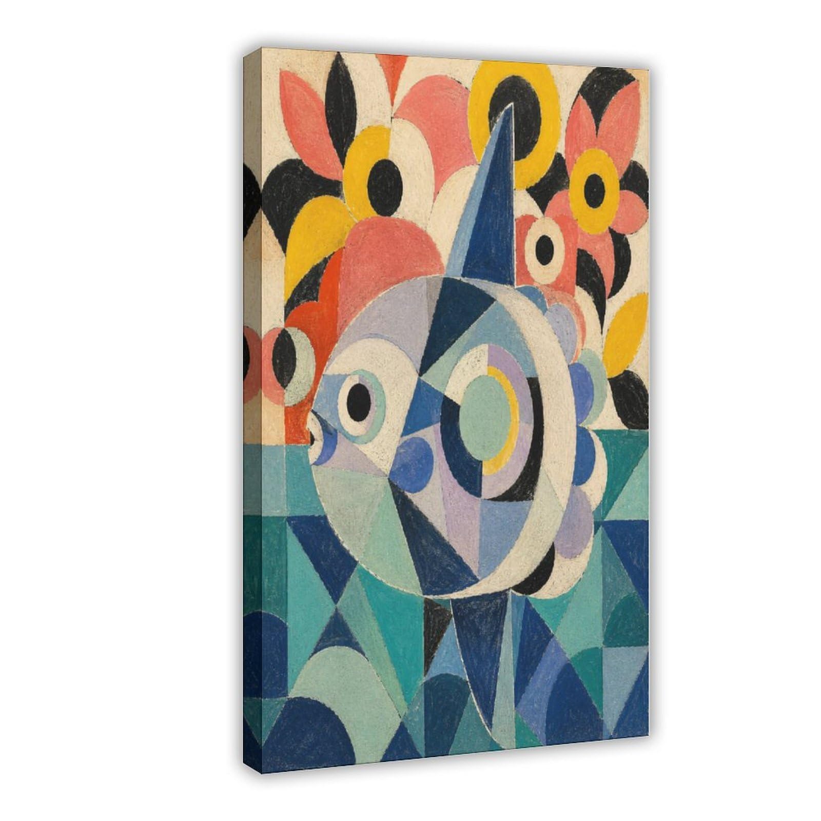 H3b8u2y5 Frame-Style-3 Geometric Angelfish Canvas Wall Art, Cubist Geometry Apartment