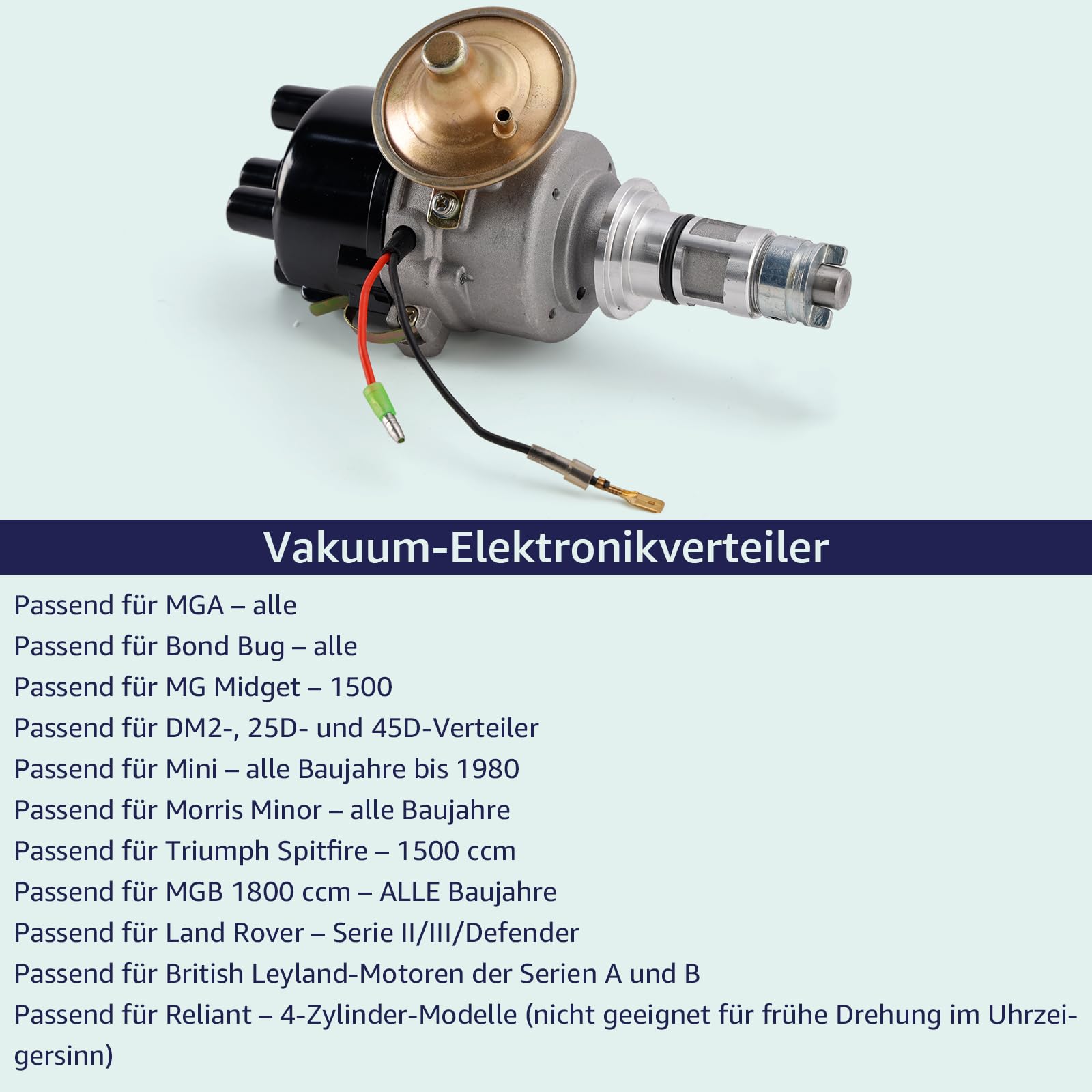 Distributore accensione Lucas 25D 45D DM2 Ignition a massa negativa con anticipo a vuoto, compatibile con Mini MGB Triumph Morris Minor MGA Auto Classiche Distributore accensione con anticipo a vuoto