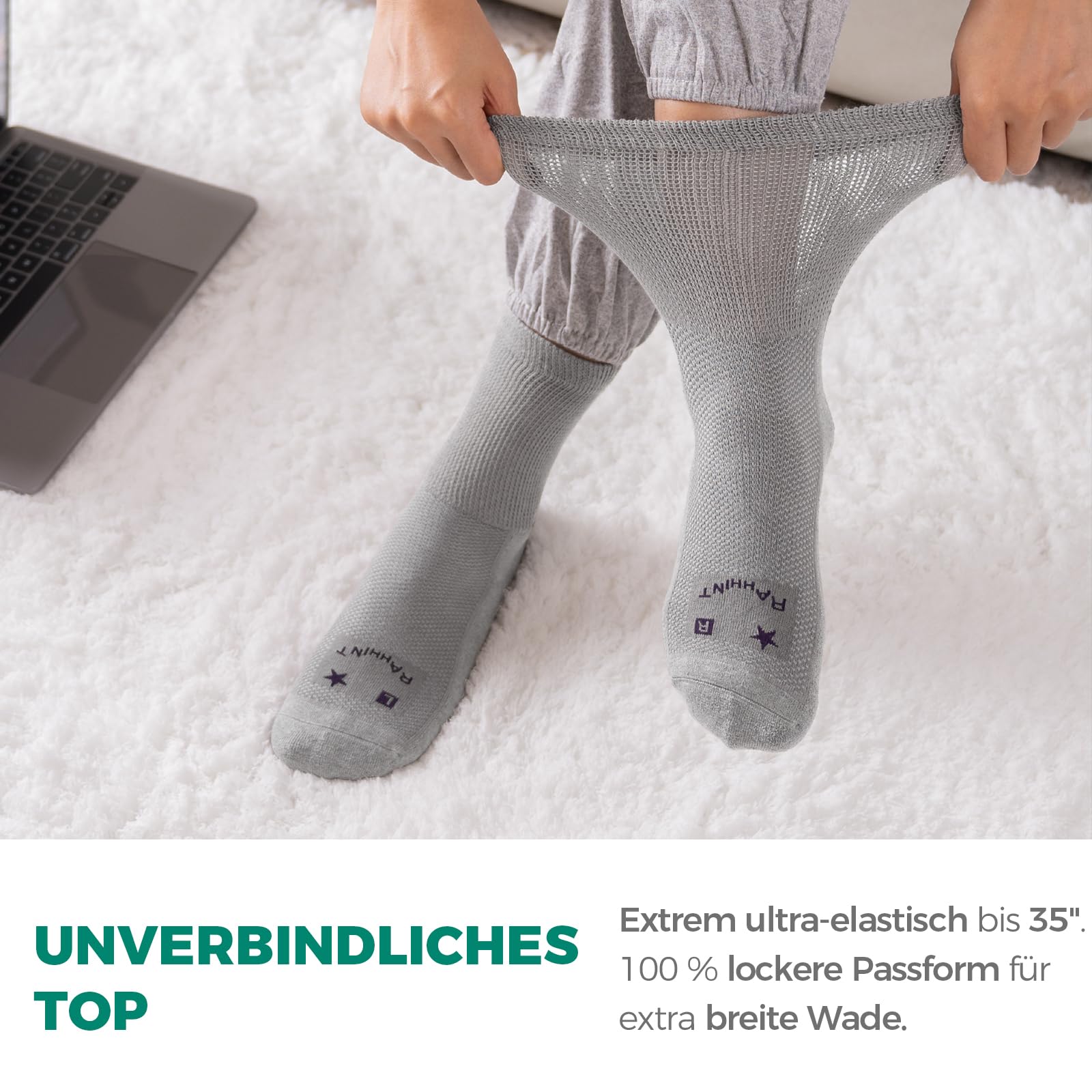 Rahhint Lana Merino Calze Diabetici 3 Paia, Calze in Bamboo senza Elastico senza Cucitura per Uomo & Donna