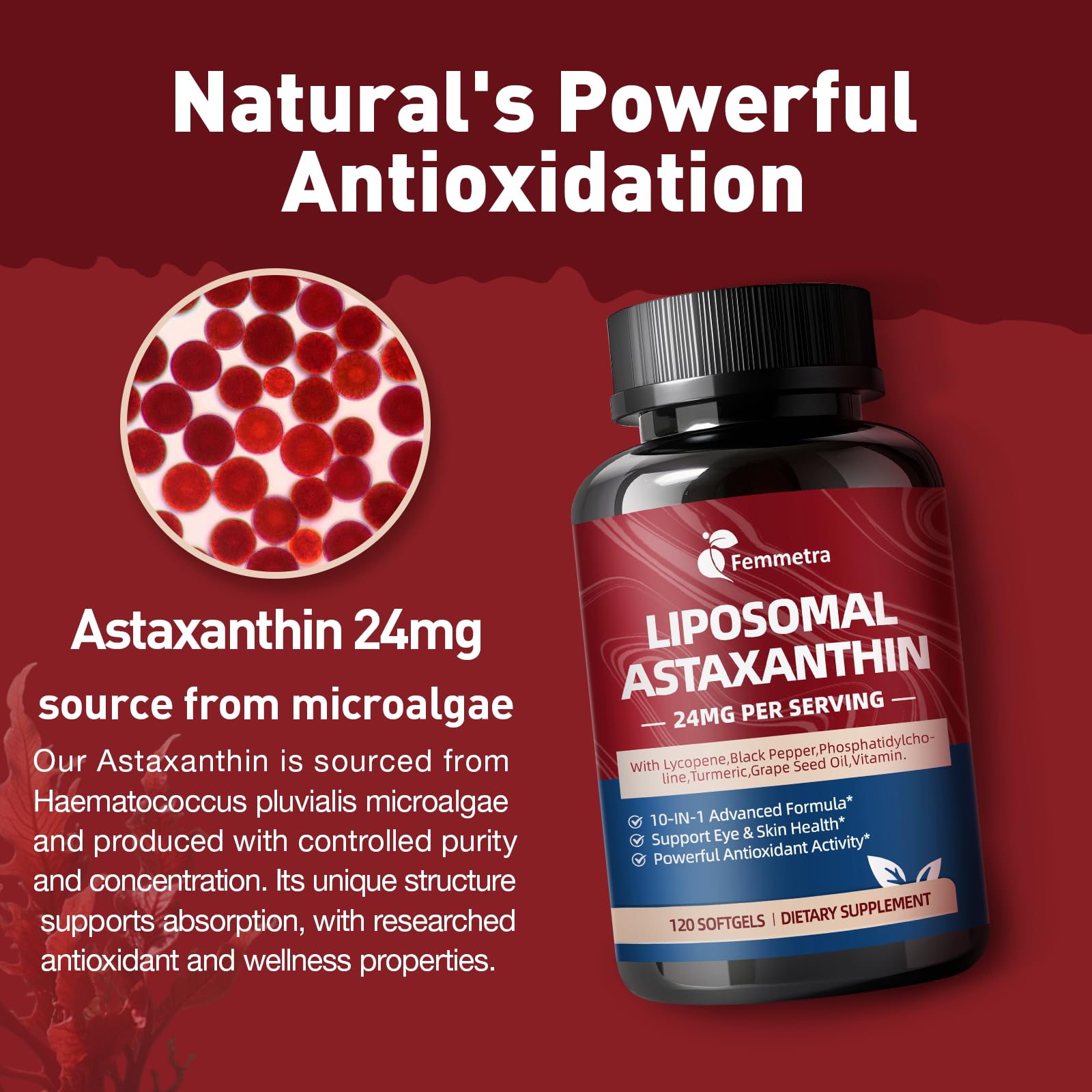 10-IN-1 Astaxanthin Supplements 24mg,Fresh Microalgae Source,120 Softgels — Amazon image 4