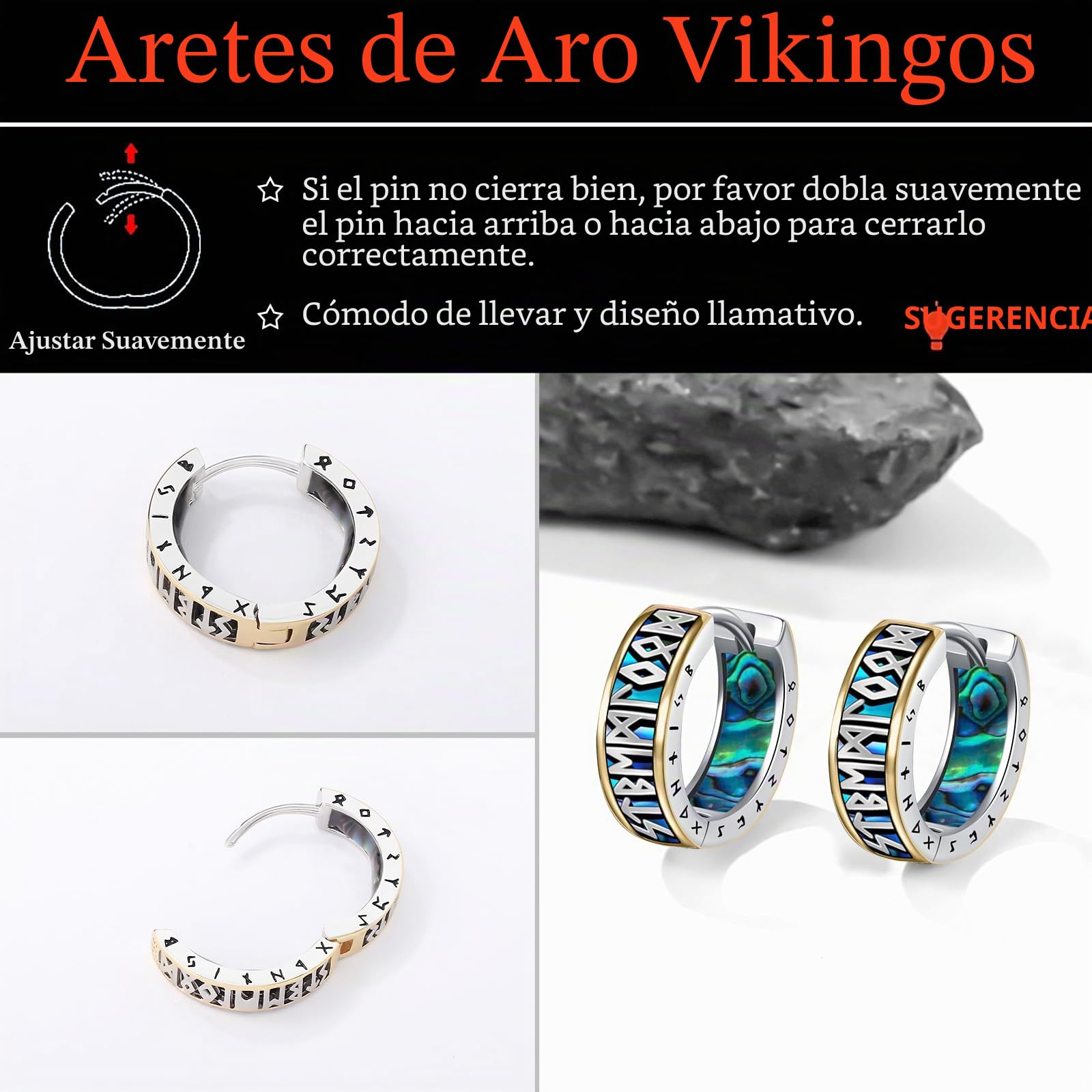 Unisex Pendientes del Aro Vikingos Plata de Ley 925, Vikingos Pendientes con Runa, Vikingos Aretes Joyería para Hombres y Mujeres