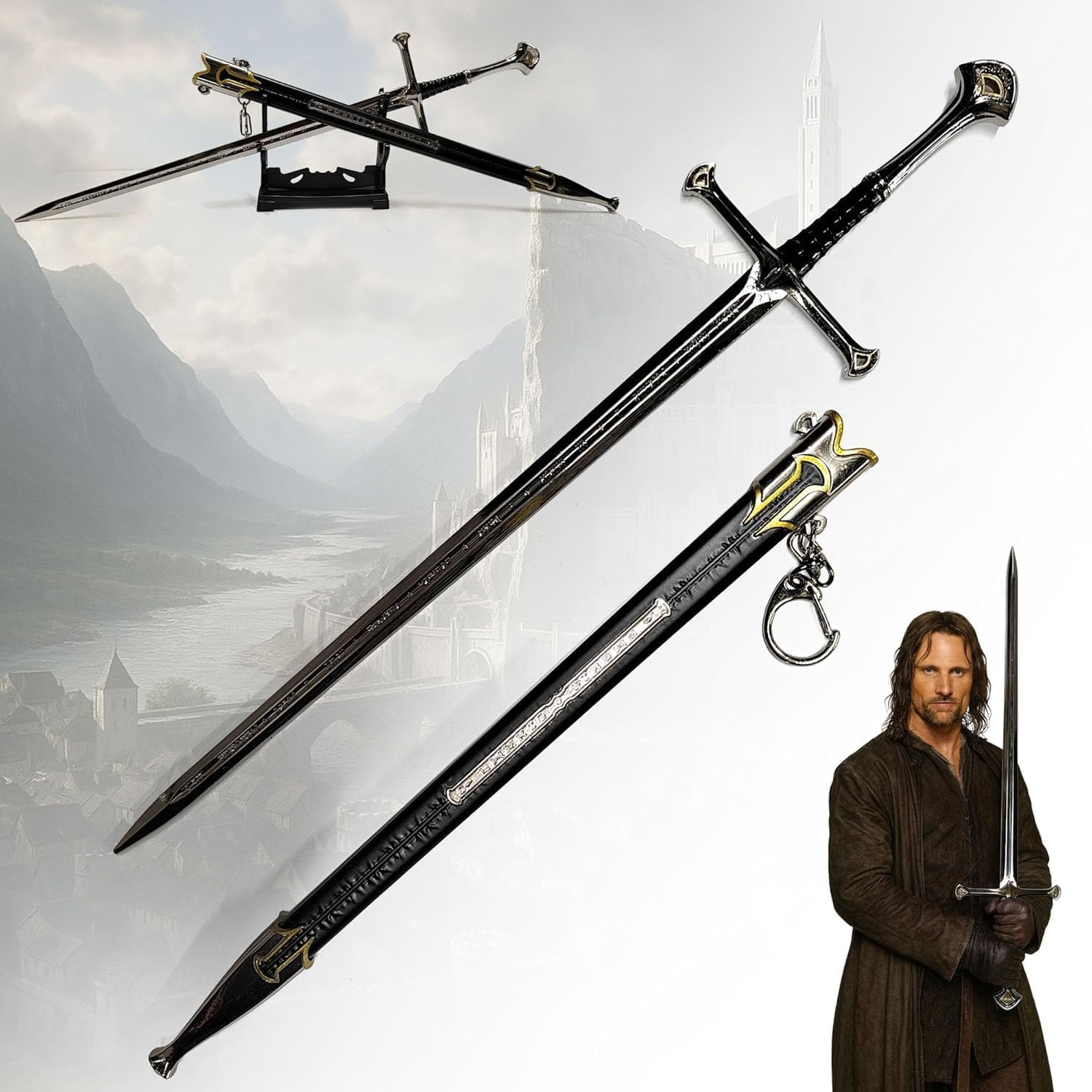 Le Seigneur des Anneaux Anduril Épée XL Ouvre-lettres avec fourreau 30 cm | "Flamme de l'Ouest" d'Aragorn en métal | Réplique du Moyen-Oeuvre & Décoration de bureau | Cadeau Fantaisie