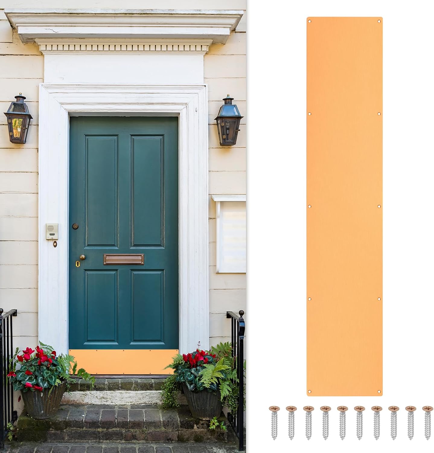 uxcell Door Kick Plate, 6 x 30 Inches Anodized Aluminum Kick Plate Door Plate, 1.5mm (1/16 Inch) Thickness, for Exterior Front Door or Back Door, Gold (Single Pack) 6 x 30 Inch Gold