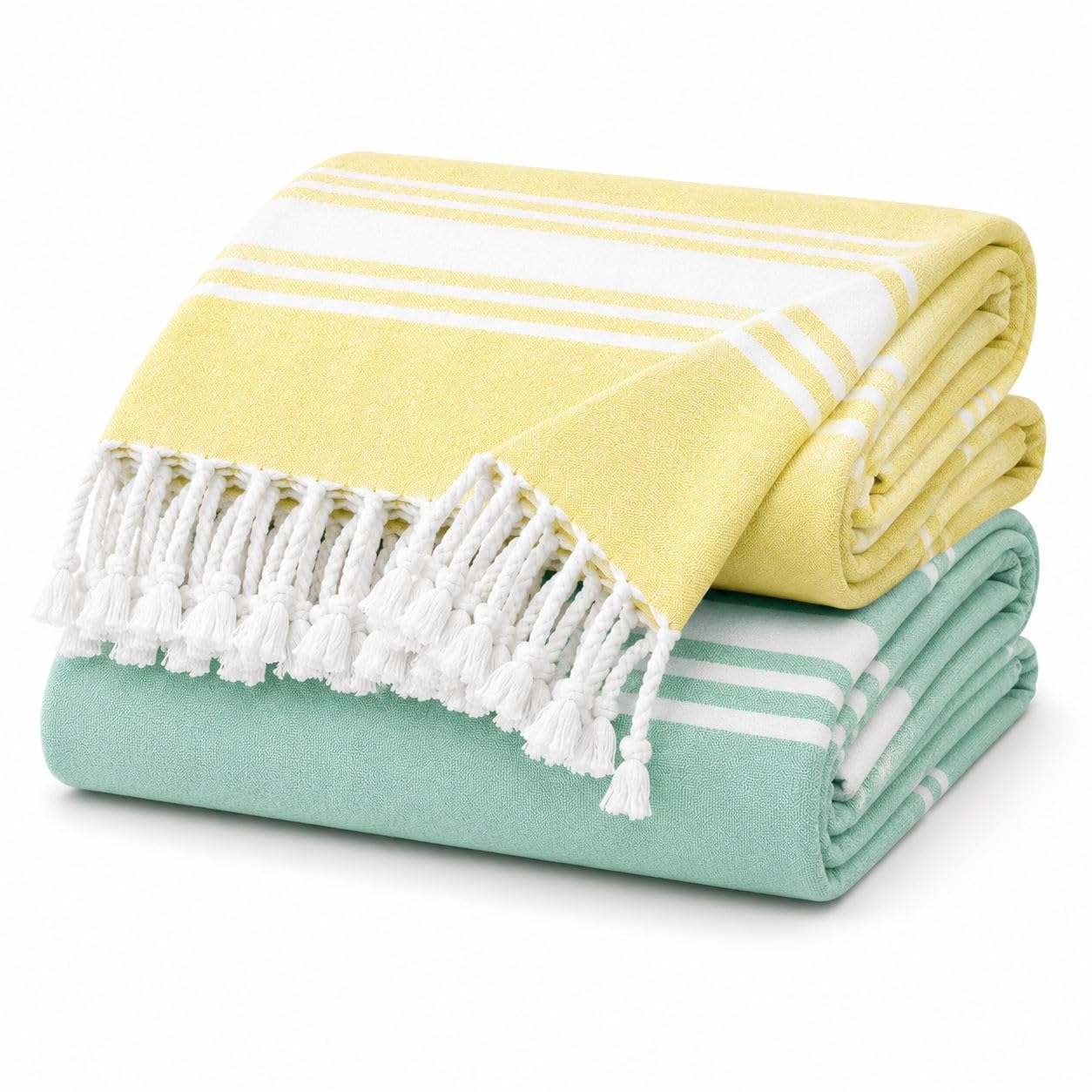Adore 2 Pack Hammam Beach Towels Striped 170 x 90 cm, Yellow & Green