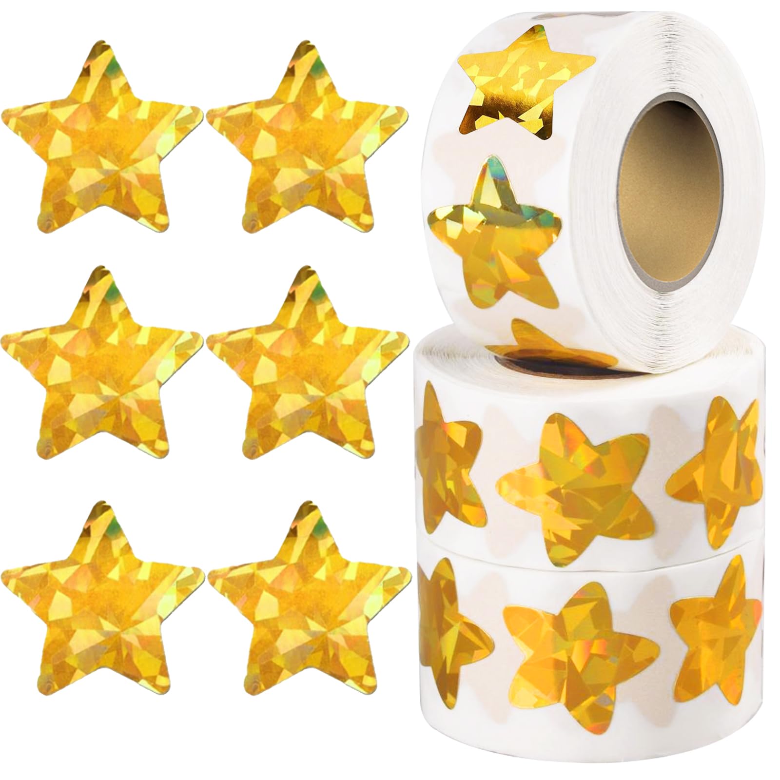 Eideos 1500 PCS Holographic Gold Star Stickers for Kids Reward, Self Adhesive Sparkly Foil Star Stickers for Behavior Chart, Student Planner and