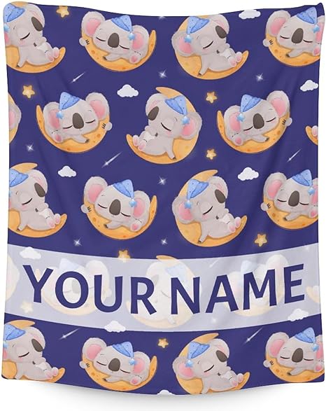 Personalized Koala Blanket Gifts with Name - 40"x50" Cute Throw for Women, Girls - Purple Soft Fuzzy Blankets for Couch & Sofa