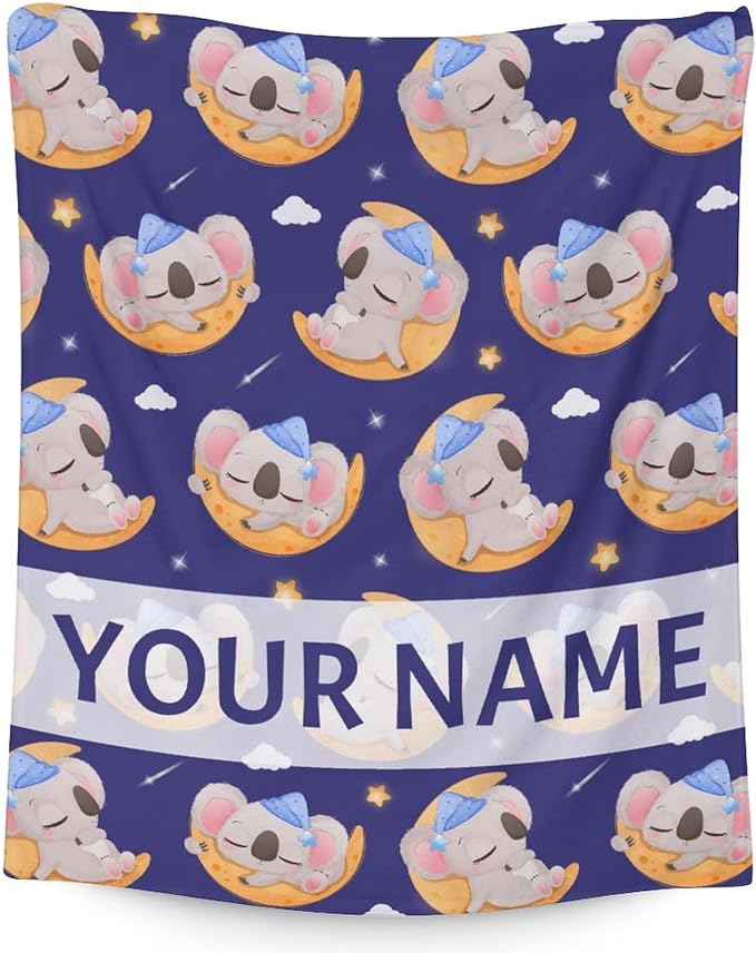 Personalized Koala Blanket Gifts with Name - 40"x50" Cute Throw for Women, Girls - Purple Soft Fuzzy Blankets for Couch & Sofa