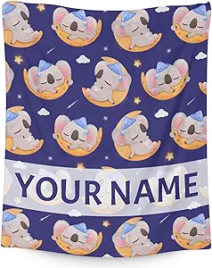 Personalized Koala Blanket Gifts with Name - 40"x50" Cute Throw for Women, Girls - Purple Soft Fuzzy Blankets for Couch & Sofa