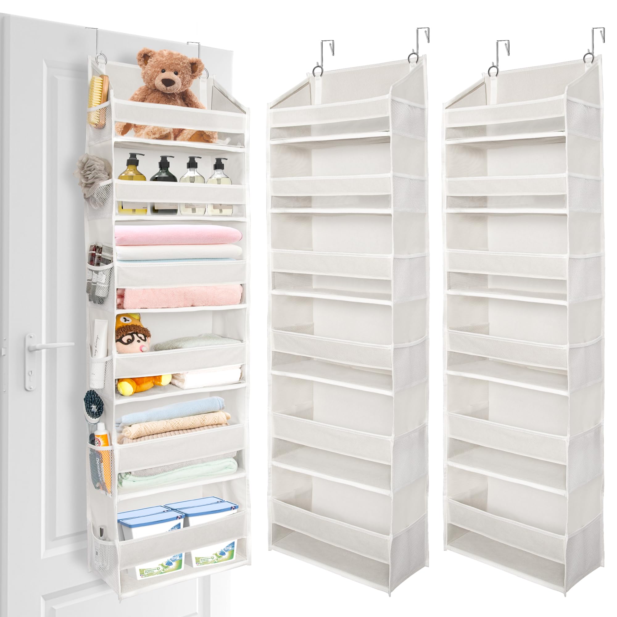 ULG 6-Tier Over The Door Organizer with 6 Large Pockets 12 Side Pockets, 50lbs Weight Capacity Door Hanging Organizer for Bedroom, Bathroom, Pantry, Nursery Storage Beige，2 Pack