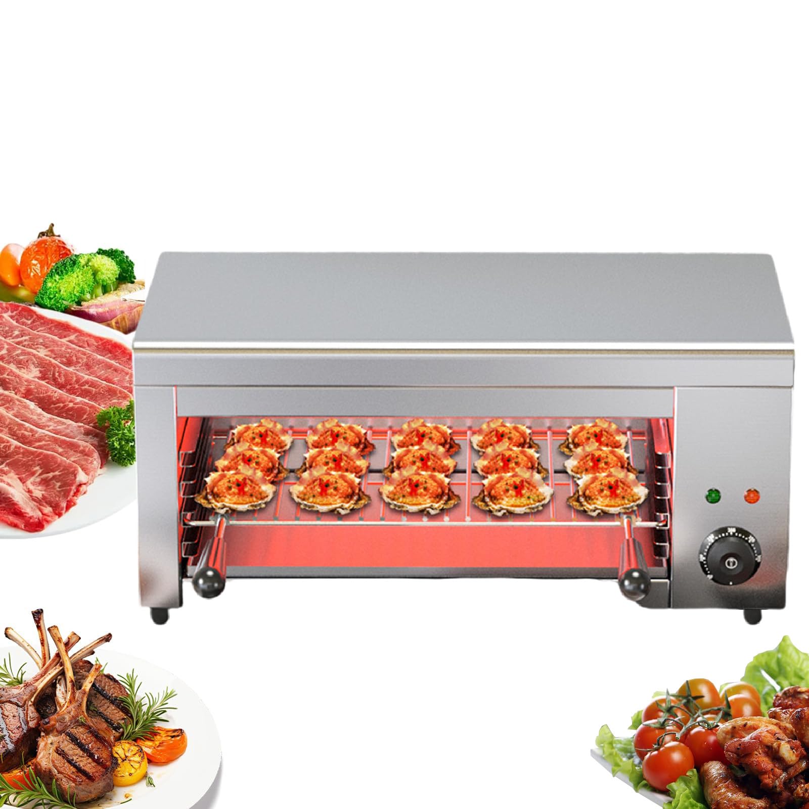 Parrilla de Mostrador Salamandra, Máquina Fundidora de Queso 2000W Acero Inoxidable, Salamandra de Mostrador para Cocina Restaurante Hogar Tostadas Sándwiches