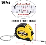 Cididu paquet de 50 Mini Porte-clés de mesure de bande, 3 Ft petite bande mesure de pouce échelle métrique, ruban de mesure rétractable avec serrure à diapositive stable, Pocket Soft bande mesure pour les favoris de la fête anniversaire utilisation quotidienne