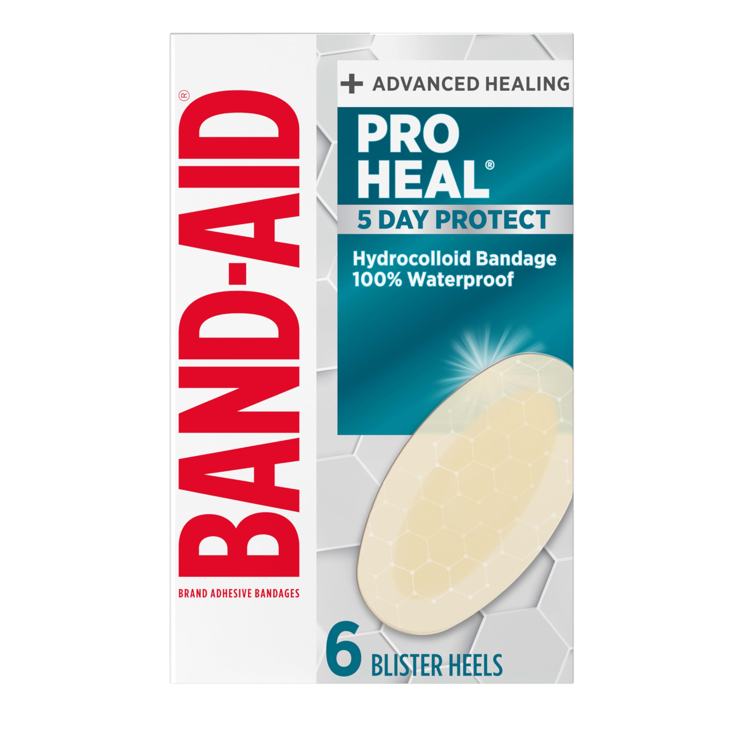 Brand Pro Heal Hydrocolloid Blister Bandages for Advanced Healing, 100% Waterproof, Extra Cushion for Blister Protection and Less Scarring Versus Uncovered Wound, 6 ct