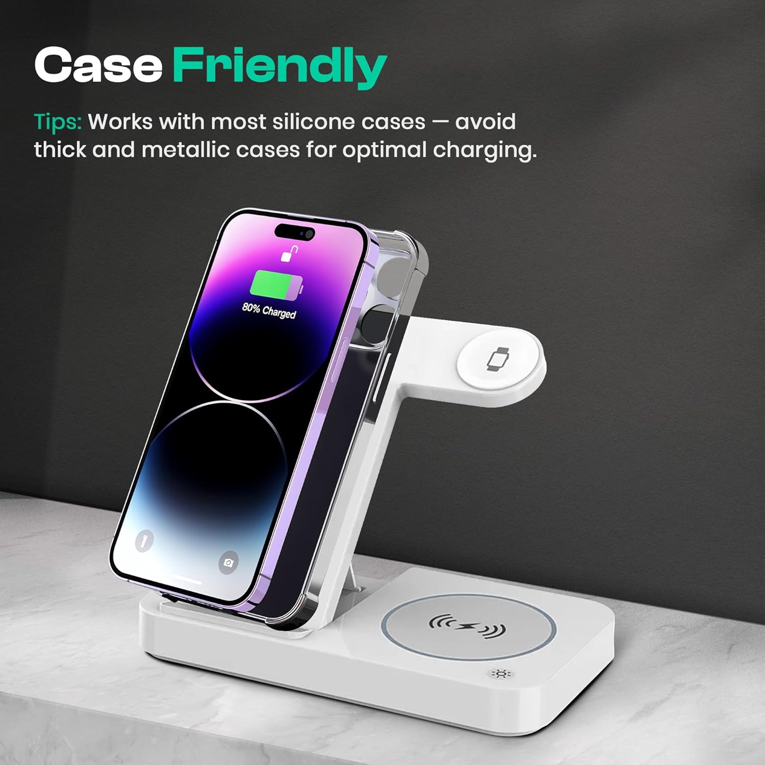 4 in 1 Wireless Charging Station for iPhone, Apple Watch & AirPods - Wireless Charger for iPhone Series 16/15/14/13/12 - Apple iWatch Series 7/9/8 with Extra USB Port & Foldable Design – White