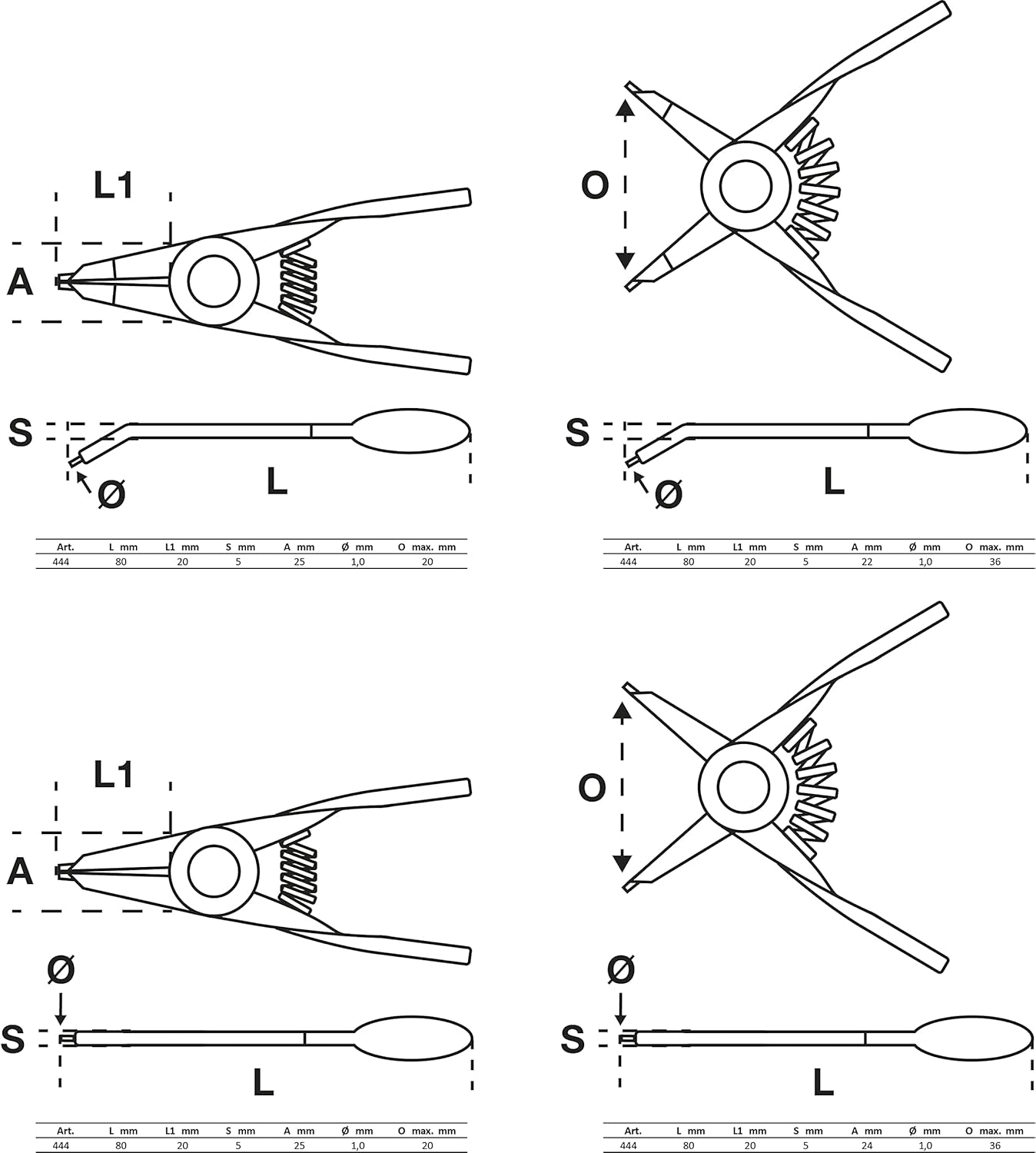 BGS 444 | Circlip Pliers Set | for small Circlips | 80 mm | 4 pcs.