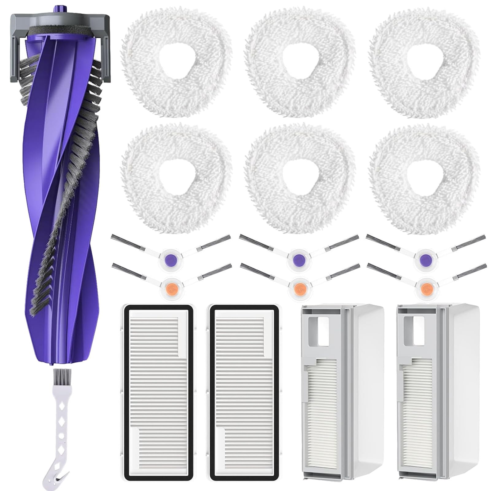 18Pcs Replacement Accessories Kit for Narwal Freo X Ultra Robot Vacuum Cleaner, Includes 1 Main Brush, 2 Hepa Filters, 2 Dust Bags, 6 Mop Pads, 6 Side Brushes and 1 Cleaning Brush