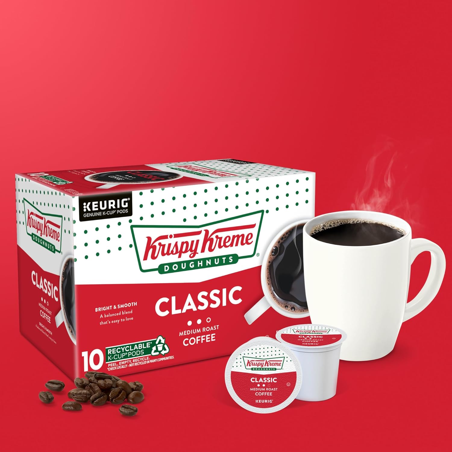 Krispy Kreme Classic Keurig Single-Serve K-Cup Pods, Medium Roast Coffee, 60 Count (6 Packs of 10)