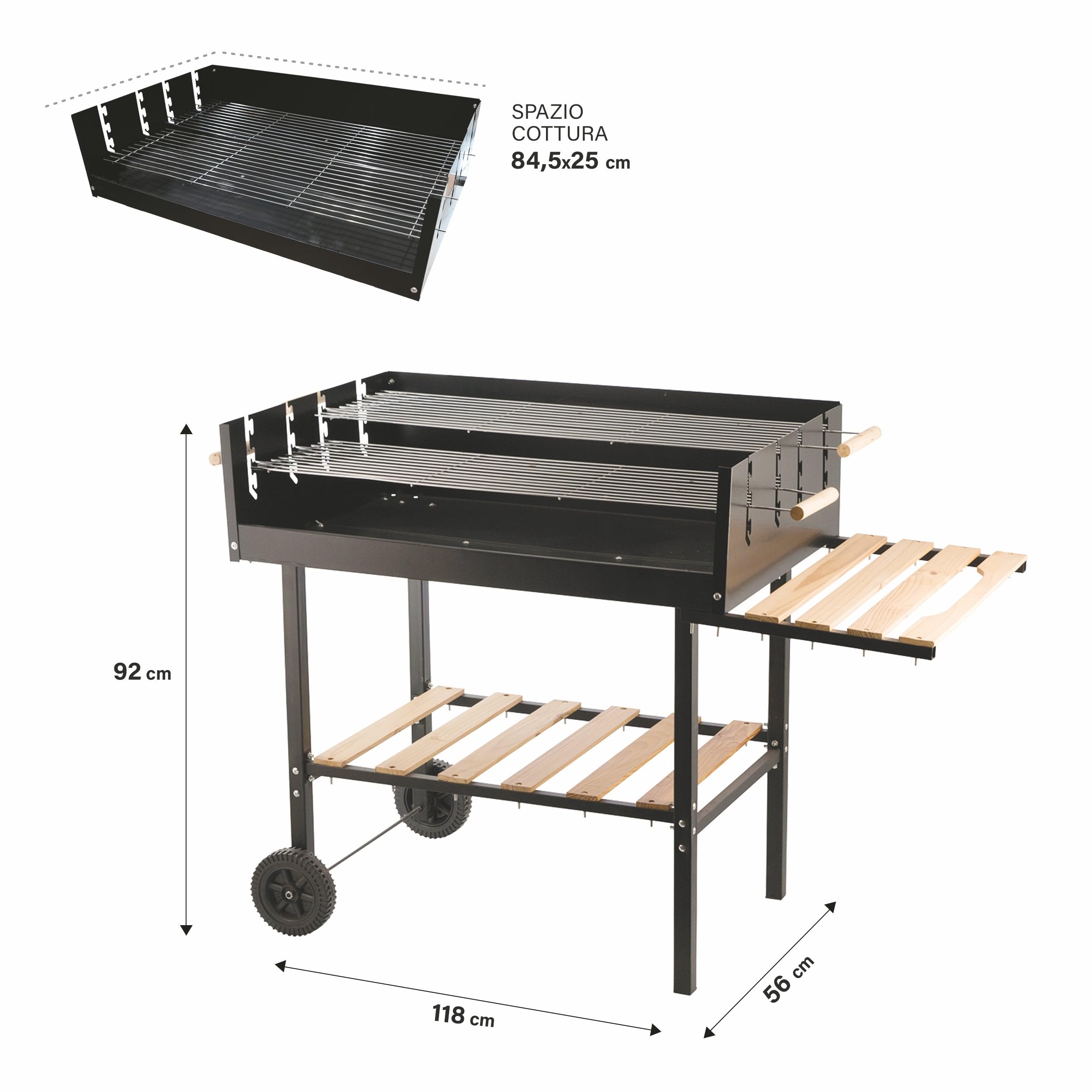 Galileo Barbecue con Ruote Rettangolare 126x56x87 cm Nero