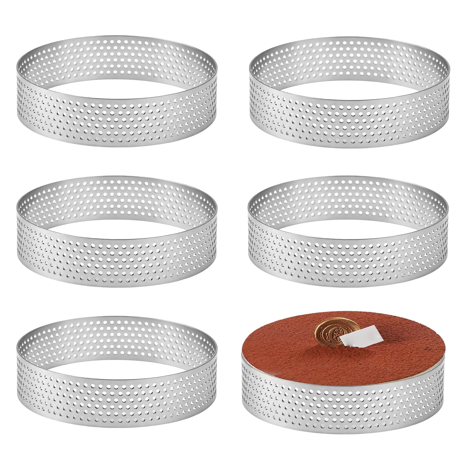 6 PCS Crumpet Rings Non Stick 430 Stainless Steel Perforated Tart Ring 8 cm Metal Circular Tart Rings Mousse Cake Mould for Mini Pizzas Tarts Pastries Mini Cakes Muffins