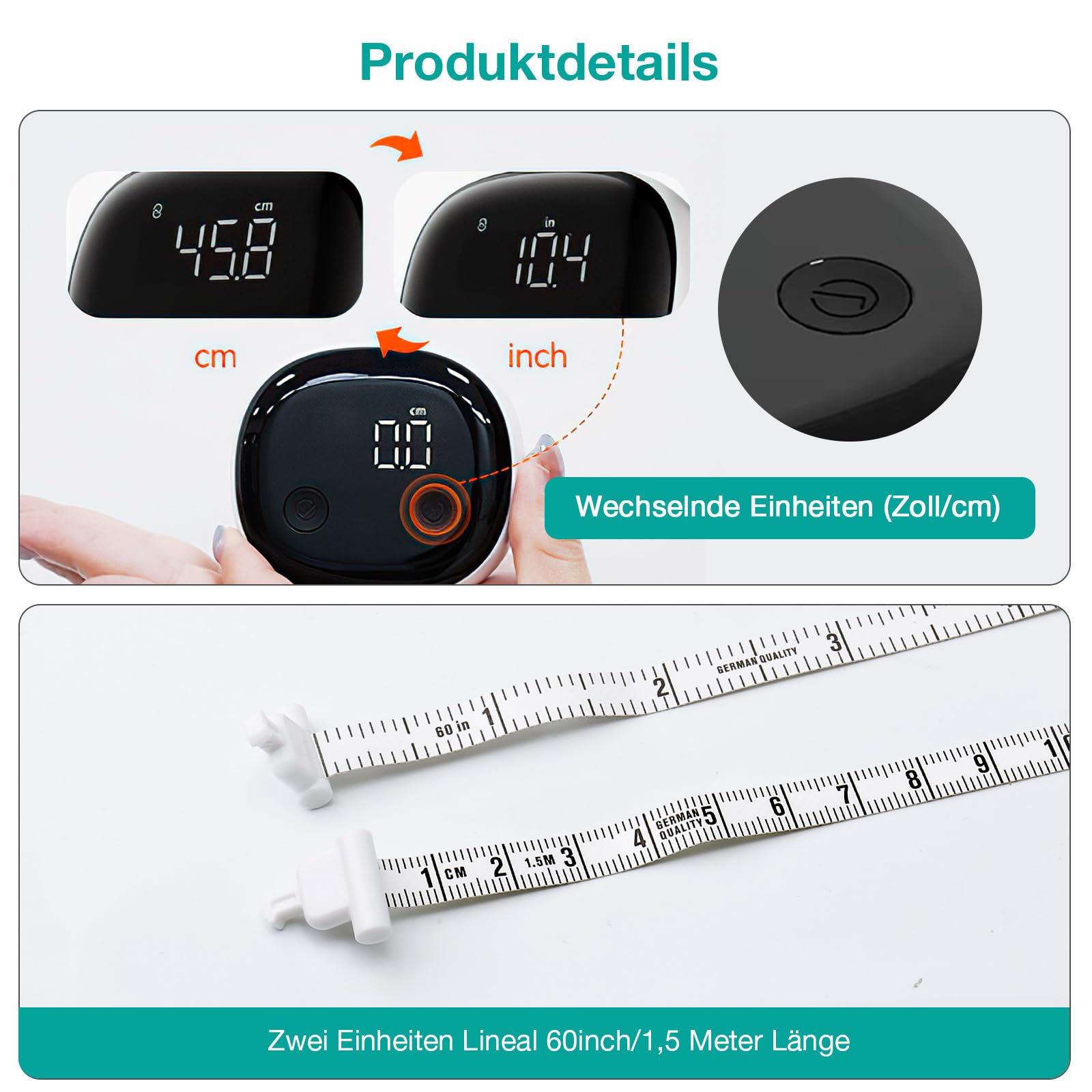 Smartes Körpermaß, Körpermaßband, LED-HD-Vollbild-Überwachung, Körperfett-Werkzeug für Fitness-Formung und Gewichtsverlust, Fitdays App Bluetooth-Maßband
