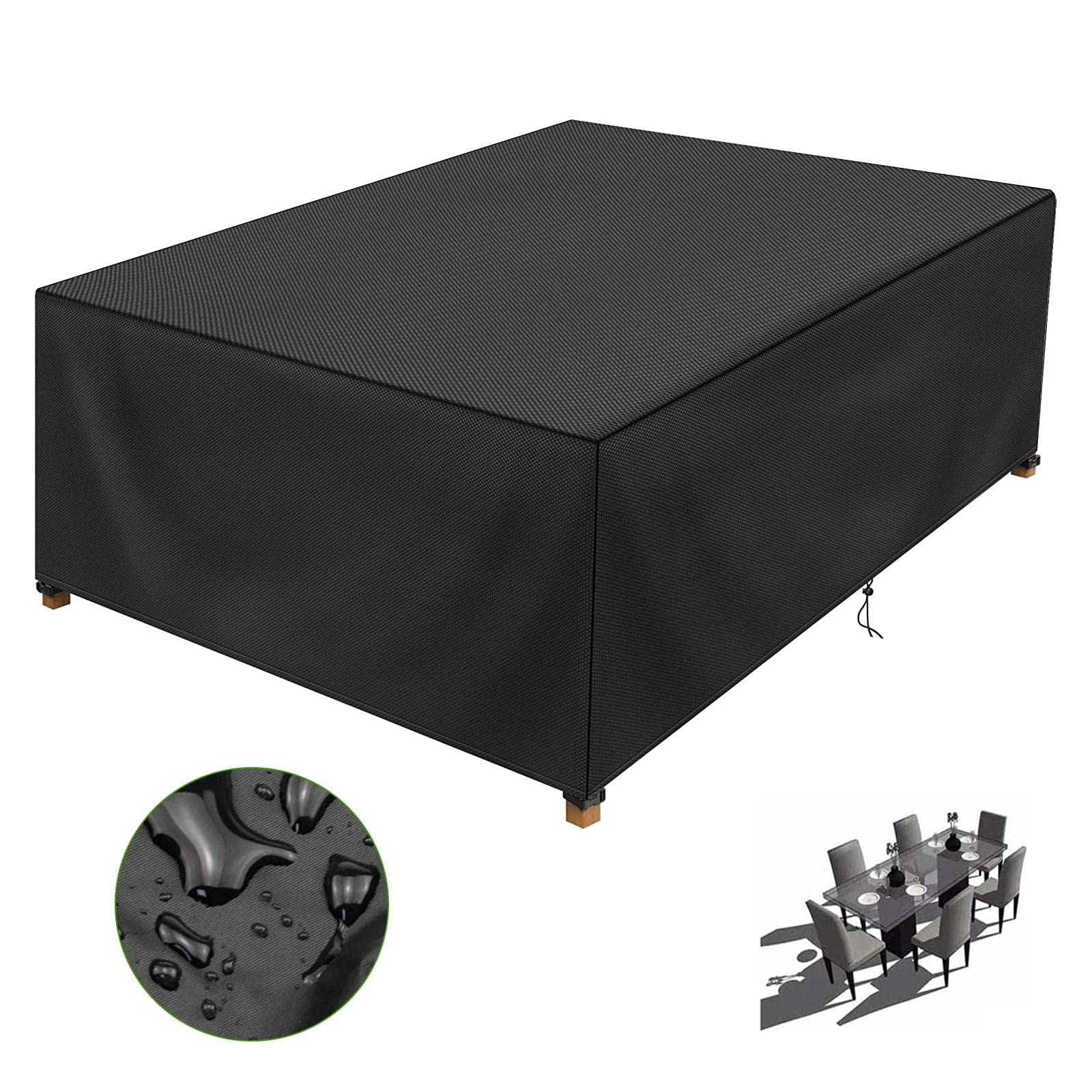 Housse de protection pour meubles de jardin rectangulaire robuste noire 200x165 cm
