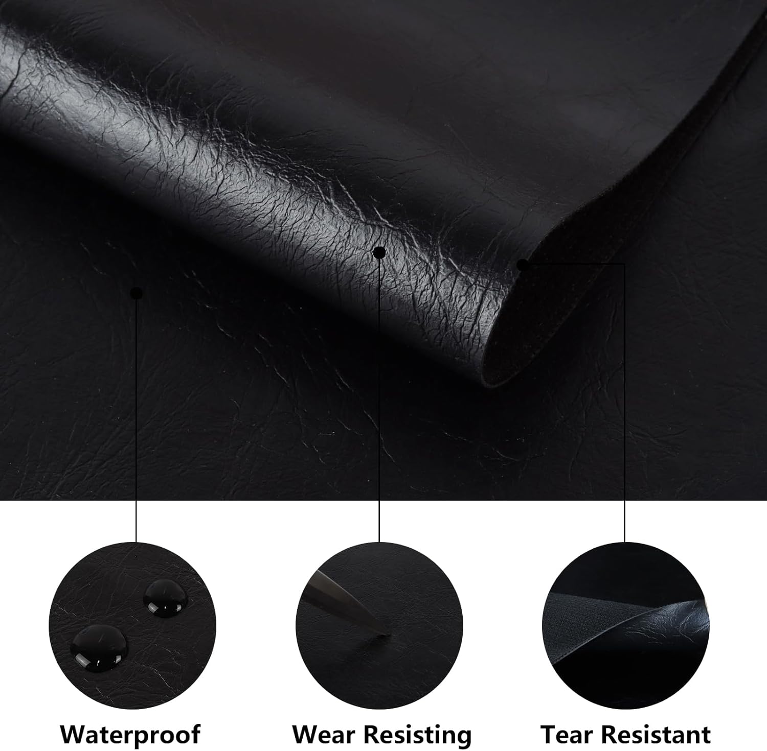 Vinyl Marine Faux PU Leather Fabric Wear Resistant & Anti Aging Synthetic Leather for Upholstery Crafts,Sofa,Chairs,Car,Boat 3yard (Black)