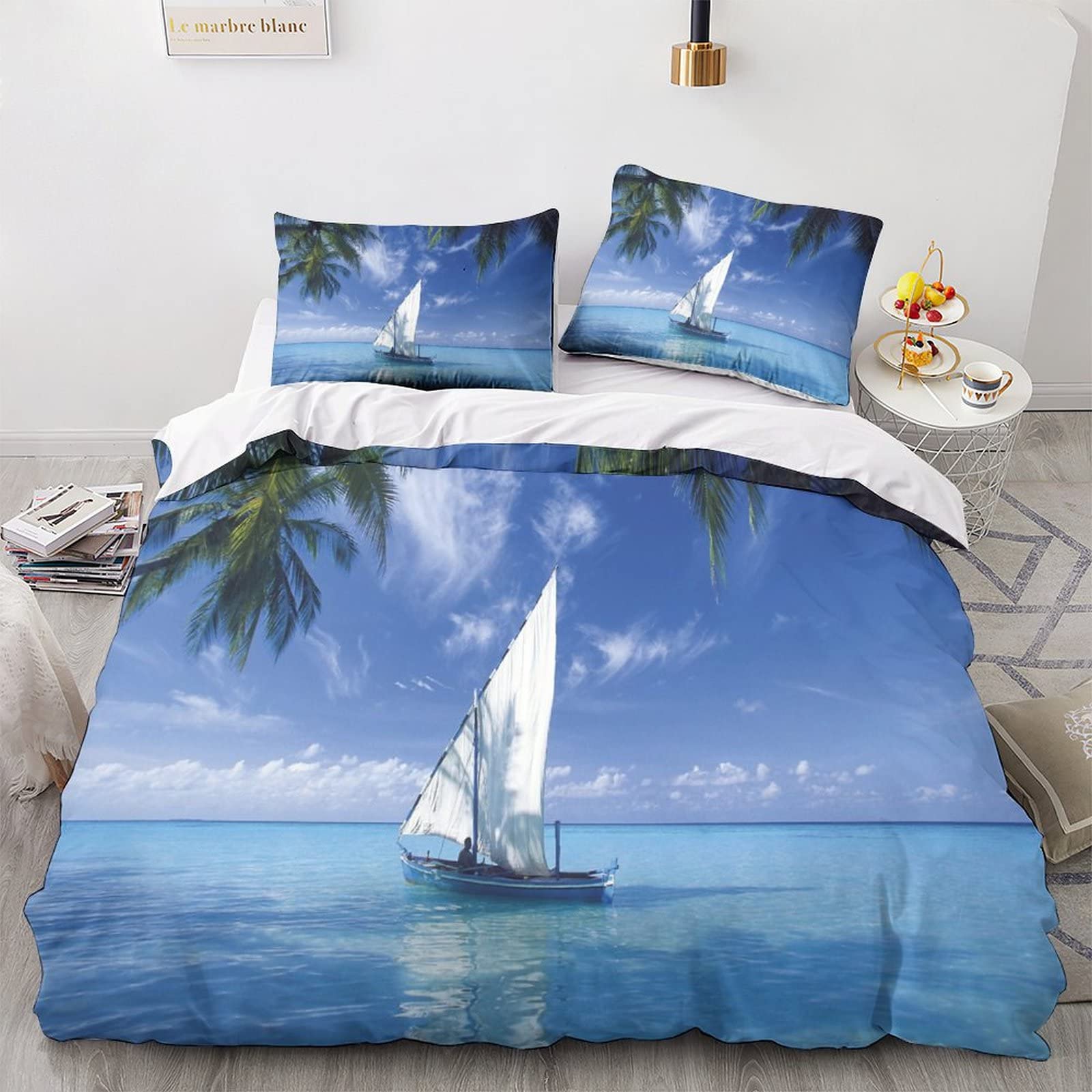Ensemble de literie boat 3D avec housse de couette 200x200cm et taies pour chambre d'ado
