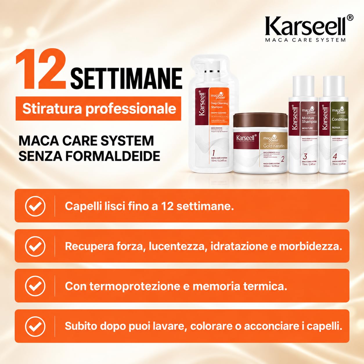 Karseell MACA CARE SYSTEM Kit Lisciante Professionale alla Cheratina