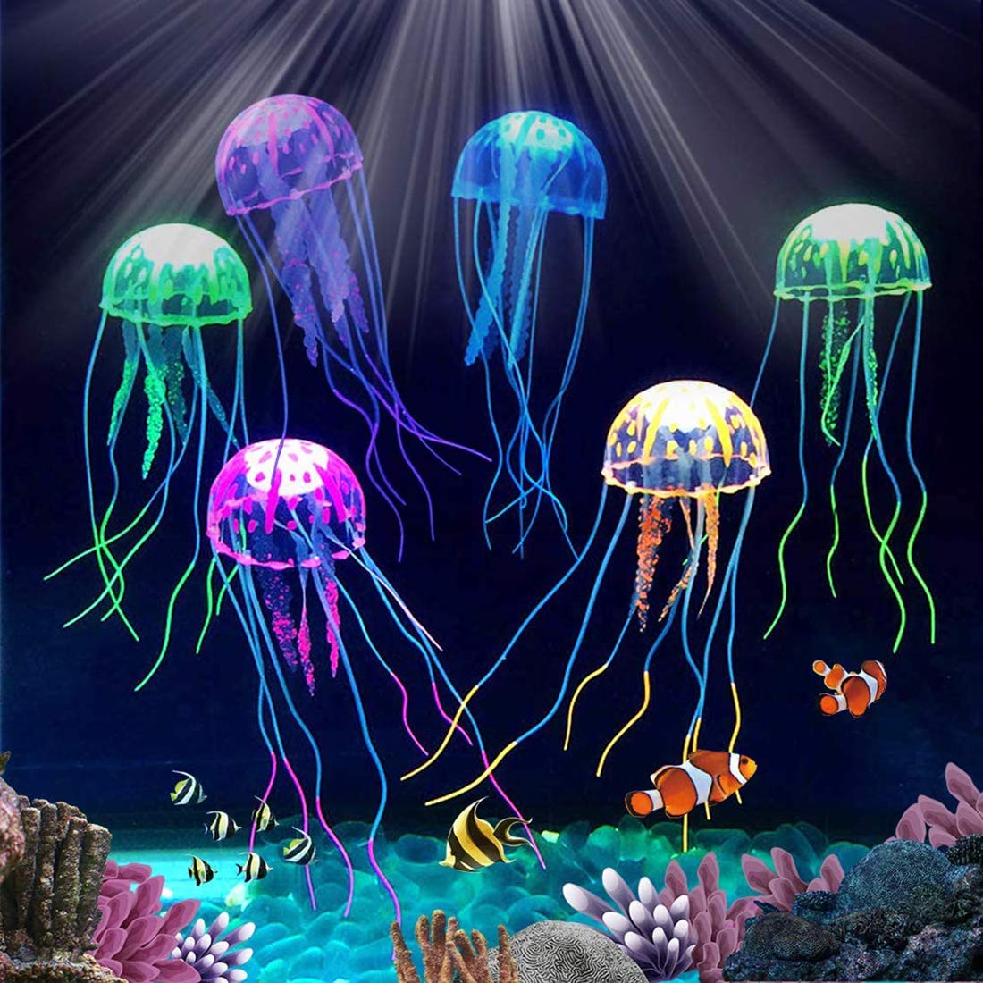 TALITARE Glowing Aquarium Decorations Set, 6 Pieces