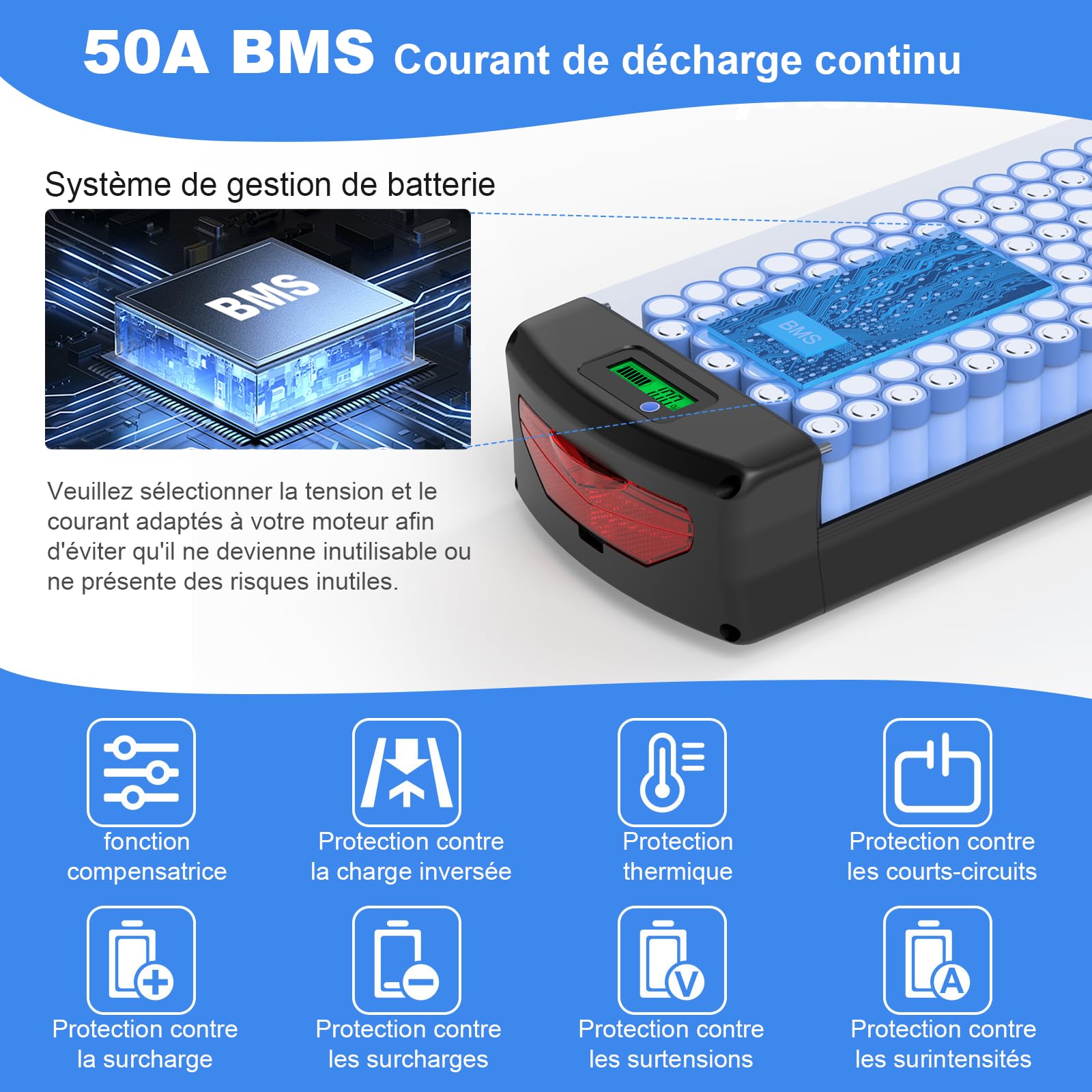 52V 30Ah Batterie Velo Electrique pour Porte-Bagages arrière avec BMS 50A, Chargeur Rapide 4A, Batterie 52V Lithium ION pour vélo électrique pour Roue de Conversion Bafang 0-1800W et Autres Moteurs