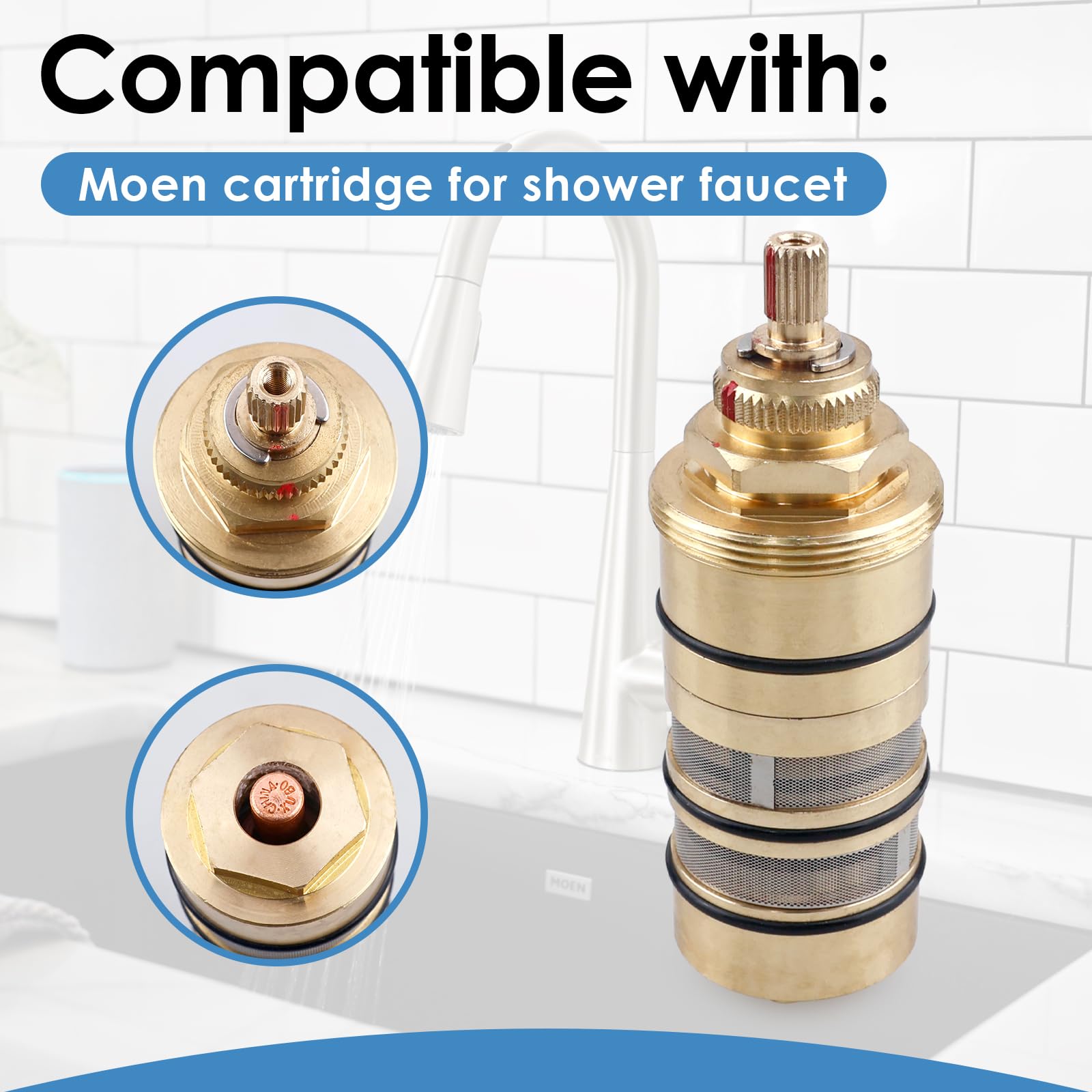 Válvula termostática de agua 130156, compatible con cartucho termostático Moen, pieza de fontanería de repuesto para grifo de ducha