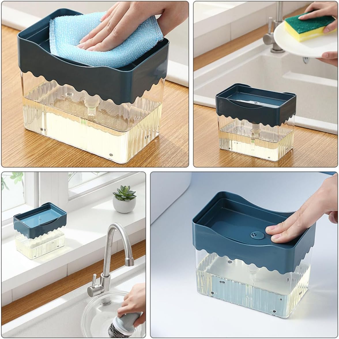 Automatic Liquid Storage Box with Sponge Wipe, Abs Pressing Liquid Dispenser for Easy Cleaning of Pots and Bowls, for Dining Room and Hotel Use