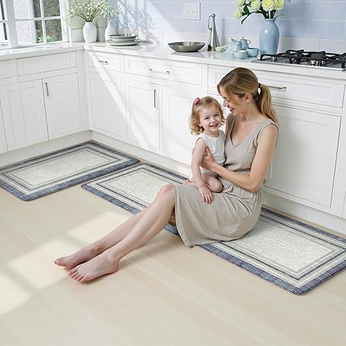 Vista 389 de KIMODE - Juego de 2 tapetes de cocina bohemios, antifatiga, antideslizantes, impermeables, ergonómicos, acolchados, cómodos, para lavandería, Caqui