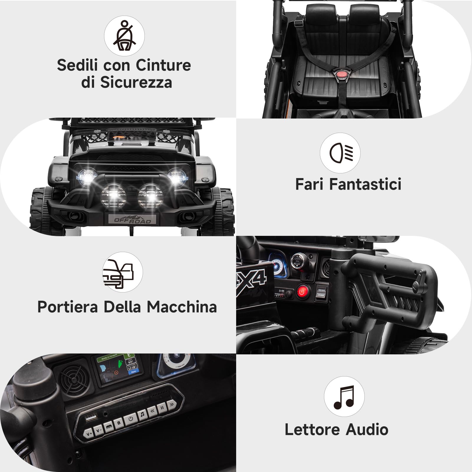 HAUSPROFI Macchina Elettrica per Bambini, 12V Macchina per Bambini, Jeep Elettrica per Bambini con Telecomando 2.4G, LED, Bluetooth, Musica, 5 km/h Max, Auto Elettrica per Bambini per 3 anni+, Nero