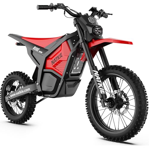 natkie Electric Dirt Bike for Adults Teens, 52Mph Max Speed 5700 Peak Watts Mid-Drive Motor, 60V30Ah Battery with 62 Miles Max Range, 17''/14'' Off-Road Tires, Hydraulic Brakes&Dual Shock Absorption