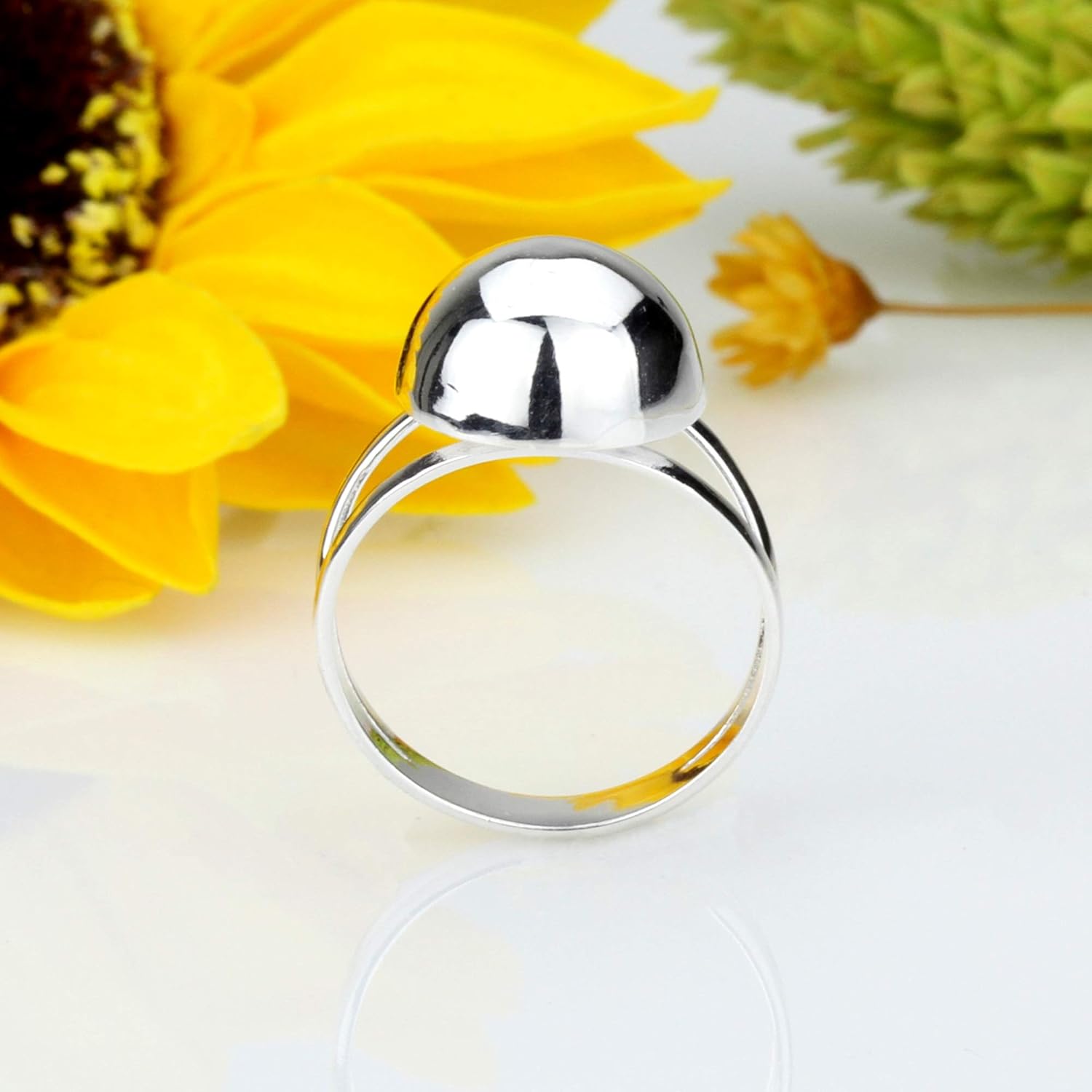 Double Accent Sterling Silver Ball ring 12mm (Size 5 to 10)
