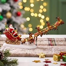 Santa in Reindeer Sleigh Christmas Village Decor Pre-lit LED Resin Tabletop Ornament for Indoor Christmas Displays & Holiday Collection