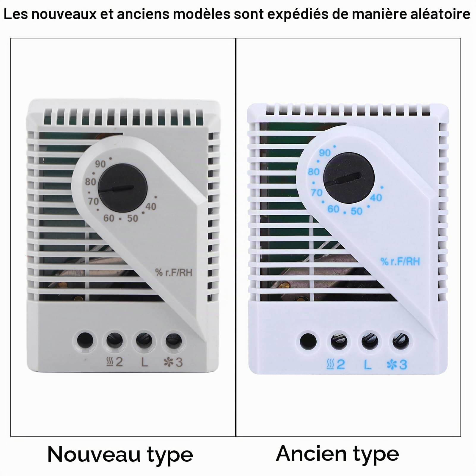 MFR012 Contrôleur d'humidité Mécanique Hygrostat Ventilateur Chauffant avec Boîtier en PC pour Ajusteur d'humidité de Meuble TV (MFR012)