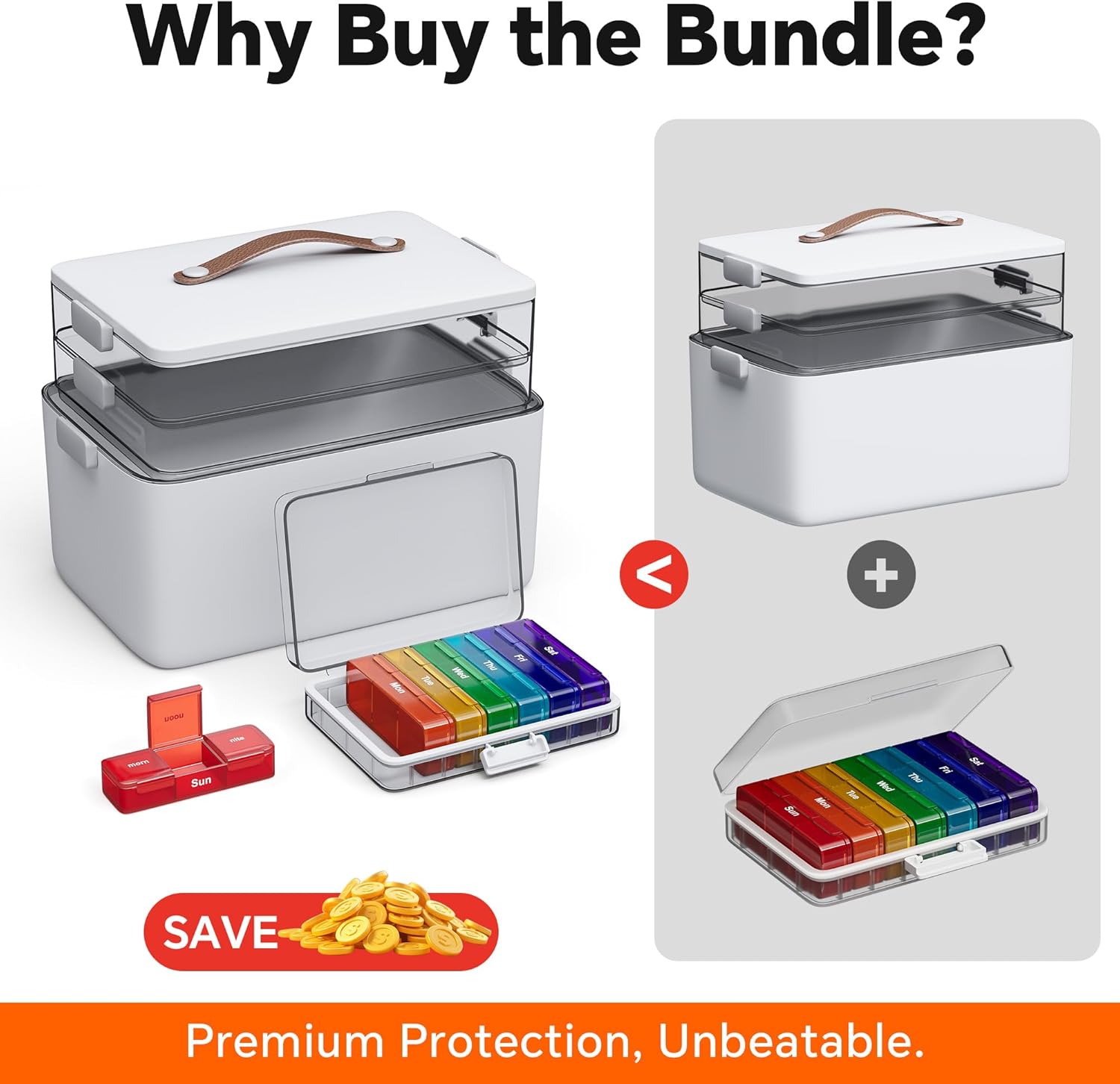 CTIME 3-Tier Medicine Organizer with Pill Case - Portable Pill Case & Empty First Aid Kit for Home, Travel, RV, School, Dorm, Ideal Elderly, Father Gift